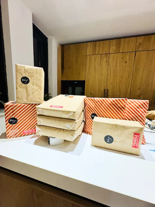 Packing gifts at the dining table